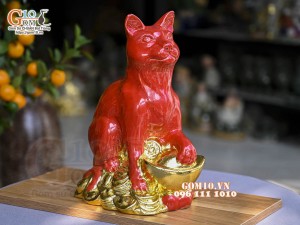 Tượng Linh vật Quý Mão màu đỏ, dát vàng cao cấp, cao 28x18cm