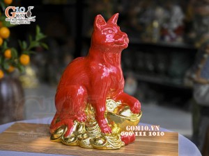 Tượng Linh vật Quý Mão màu đỏ, dát vàng cao cấp, cao 28x18cm