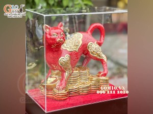 Tượng Linh vật Quý Mão màu đỏ, vẽ vàng cao cấp, cao 22x20cm