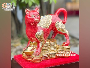 Tượng Linh vật Quý Mão màu đỏ, vẽ vàng cao cấp, cao 22x20cm