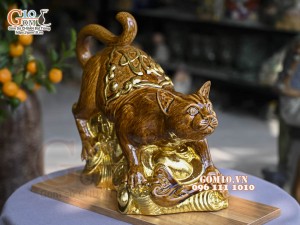 Tượng Linh vật Quý Mão màu nâu, dát vàng cao cấp, cao 33x37cm