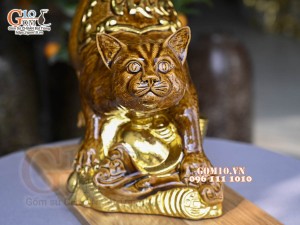 Tượng Linh vật Quý Mão màu nâu, dát vàng cao cấp, cao 33x37cm