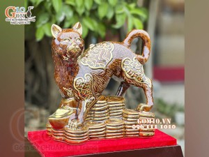 Tượng Linh vật Quý Mão màu nâu, vẽ vàng cao cấp, cao 22x20cm