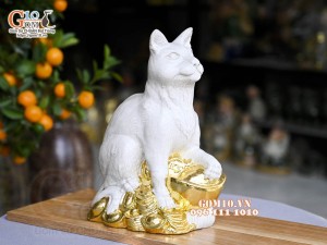Tượng Linh vật Quý Mão màu trắng, dát vàng cao cấp, cao 28x18cm