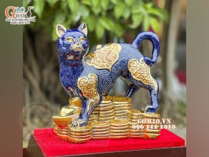 Tượng Linh vật Quý Mão màu xanh coban, vẽ vàng cao cấp, cao 22x20cm