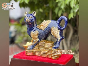 Tượng Linh vật Quý Mão màu xanh coban, vẽ vàng cao cấp, cao 22x20cm