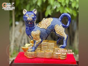 Tượng Linh vật Quý Mão màu xanh coban, vẽ vàng cao cấp, cao 22x20cm