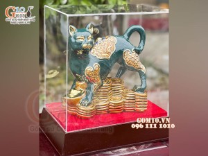 Tượng Linh vật Quý Mão màu xanh lục bảo, vẽ vàng cao cấp, cao 22x20cm