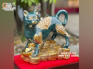 Tượng Linh vật Quý Mão màu xanh lục bảo, vẽ vàng cao cấp, cao 22x20cm