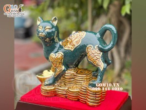 Tượng Linh vật Quý Mão màu xanh lục bảo, vẽ vàng cao cấp, cao 22x20cm