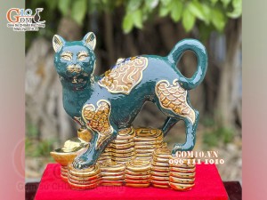 Tượng Linh vật Quý Mão màu xanh lục bảo, vẽ vàng cao cấp, cao 22x20cm