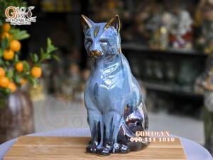 Tượng Linh vật Quý Mão men hỏa biến, cao 30x18cm