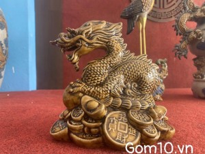 Tượng linh vật rồng men nâu, kích thước 17x18cm