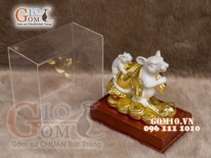 Tượng Linh vật tài lộc Canh Tý dát vàng màu trắng cao 16cm