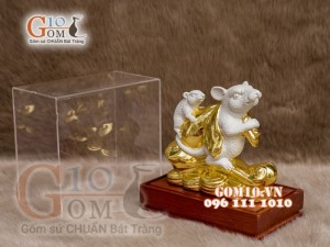 Tượng Linh vật tài lộc Canh Tý dát vàng màu trắng cao 16cm