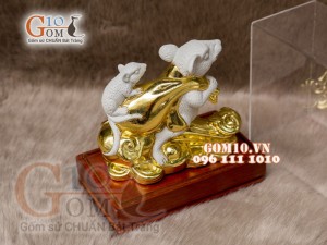 Tượng Linh vật tài lộc Canh Tý dát vàng màu trắng cao 16cm