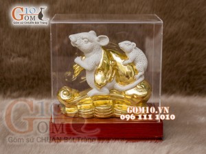 Tượng Linh vật tài lộc Canh Tý dát vàng màu trắng cao 16cm