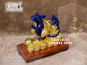 Tượng Linh vật tài lộc Canh Tý dát vàng màu xanh dương cao 16cm