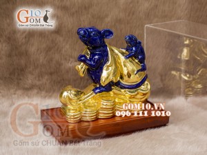 Tượng Linh vật tài lộc Canh Tý dát vàng màu xanh dương cao 16cm