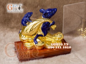 Tượng Linh vật tài lộc Canh Tý dát vàng màu xanh dương cao 16cm