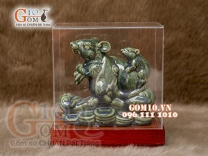 Tượng Linh vật tài lộc Canh Tý màu xanh rêu cổ cao 16cm