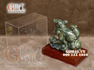 Tượng Linh vật tài lộc Canh Tý màu xanh rêu cổ cao 16cm