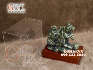 Tượng Linh vật tài lộc Canh Tý màu xanh rêu cổ cao 16cm