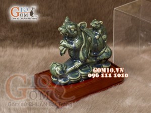 Tượng Linh vật tài lộc Canh Tý màu xanh rêu cổ cao 16cm