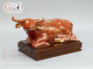 Tượng Linh vật tài lộc Tân Sửu màu cam vẽ vàng cao 11,5 cm