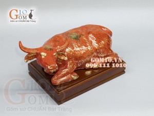 Tượng Linh vật tài lộc Tân Sửu màu cam vẽ vàng cao 11,5 cm
