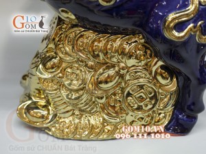 Tượng Linh vật tài lộc Tân Sửu màu xanh coban vẽ vàng cao cấp, cao 43cm