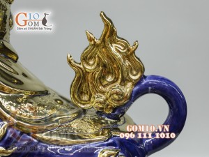 Tượng Linh vật tài lộc Tân Sửu màu xanh coban vẽ vàng cao cấp, cao 43cm