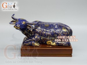 Tượng Linh vật tài lộc Tân Sửu màu xanh dương vẽ vàng cao 11,5 cm