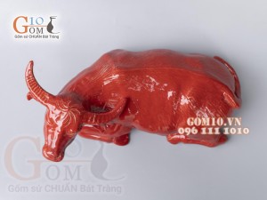 Tượng Linh Vật Trâu đỏ dáng nằm cao 11,5cm