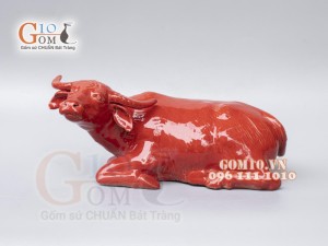 Tượng Linh Vật Trâu đỏ dáng nằm cao 11,5cm