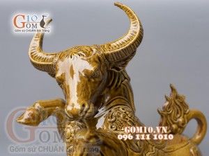 Tượng linh vật Trâu Tài Lộc màu vàng cao 43cm