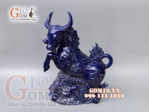 Tượng linh vật Trâu Tài Lộc xanh coban cao 43cm