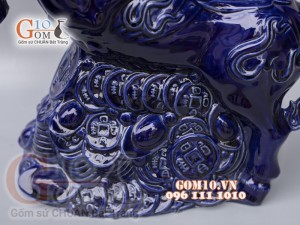 Tượng linh vật Trâu Tài Lộc xanh coban cao 43cm