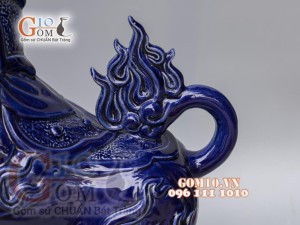 Tượng linh vật Trâu Tài Lộc xanh coban cao 43cm