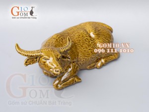 Tượng Linh Vật Trâu vàng dáng nằm  cao 11,5cm