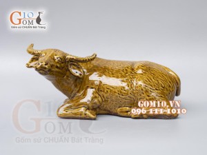 Tượng Linh Vật Trâu vàng dáng nằm  cao 11,5cm