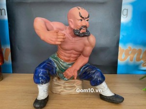 Tượng Lỗ Chí Thâm dáng nhổ cây men xanh, cao 30cm