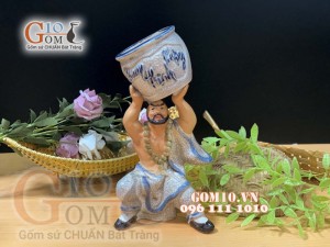 Chậu tượng trồng cây dáng Lỗ Trí Thâm bê chậu lên, cao 25cm