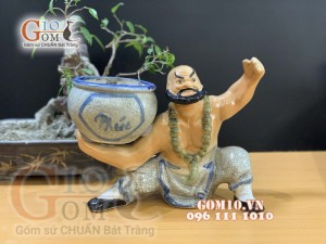Chậu tượng trồng cây dáng Lỗ Chí Thâm đỡ vò, ngang 23 x 25cm