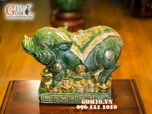 Tượng lợn men ngọc mạ vàng 31cm