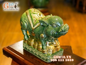 Tượng lợn men ngọc mạ vàng 31cm