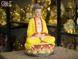 Tượng Ngài A Di Đà ngồi đài sen men màu, cao 35cm