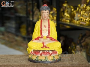 Tượng Ngài A Di Đà ngồi đài sen men màu, cao 35cm