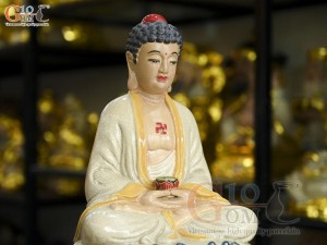 Tượng Ngài A Di Đà ngồi đài sen men rạn, cao 35cm