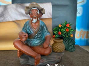 Tượng Lã Vọng câu cá gốm đỏ, cao 33cm